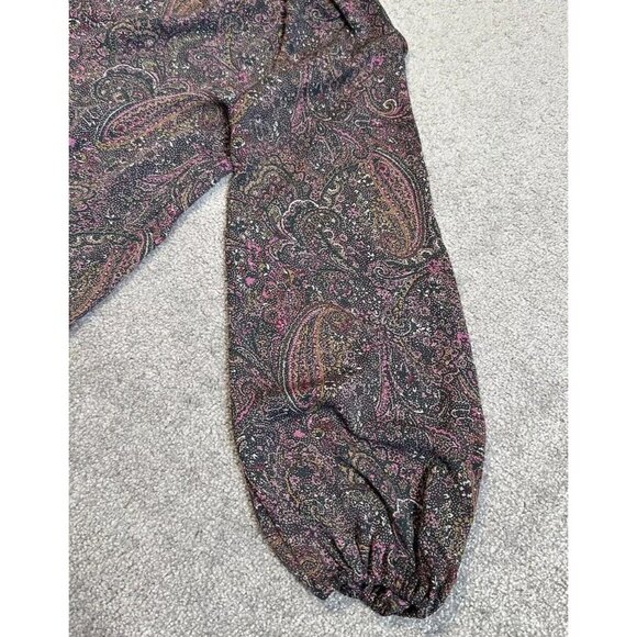 Evereve Blouse Womens Small Brown Pink‎ Paisley Kyra Peasant Blouse V Neck - Picture 11 of 13